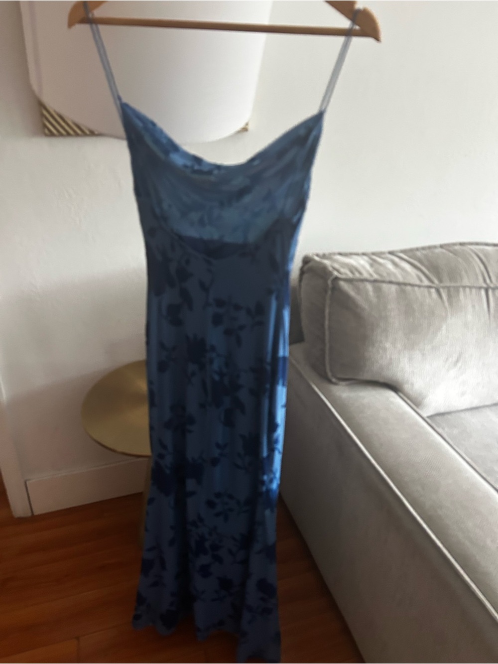 Y2K Velvet Burnout Blue Floral Whimsigoth Maxi Dress Gown Size S Fairy Draped - Picture 2 of 13